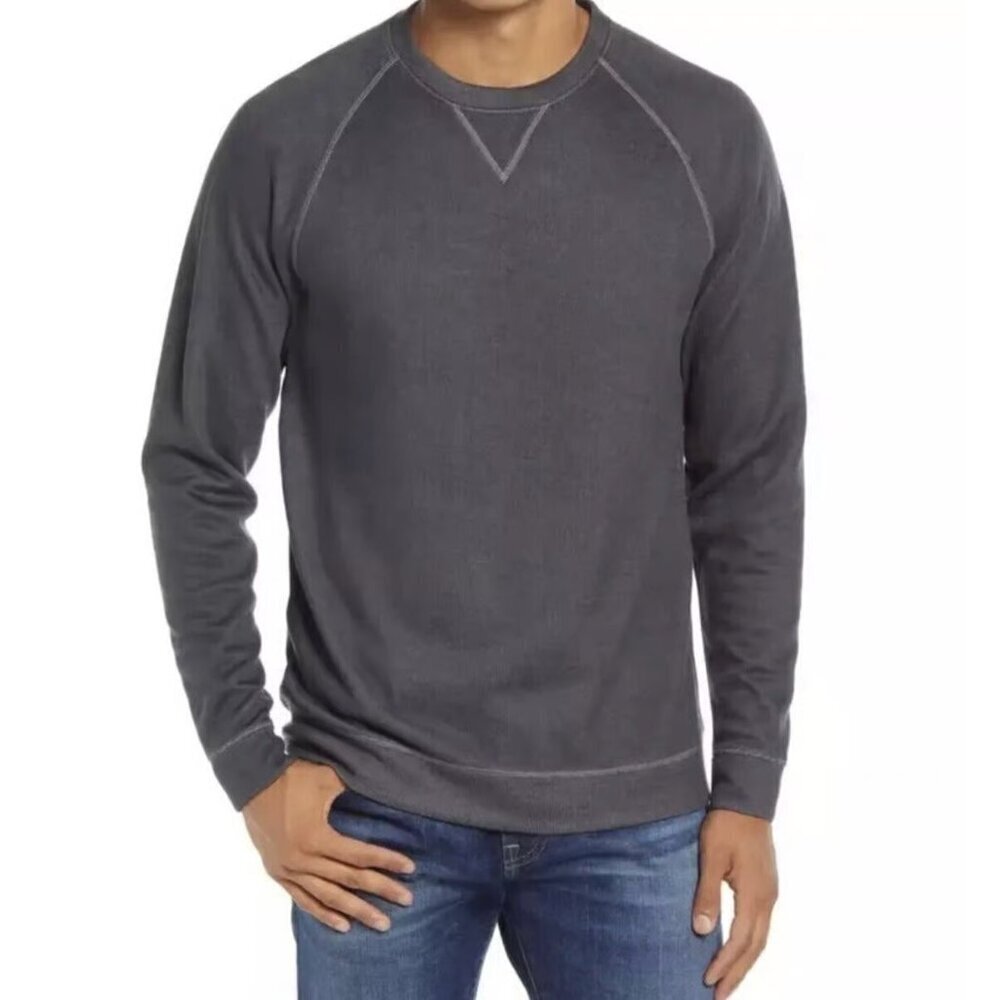 Johnnie-O Pullover Shields Crewneck Sweatshirt Cotton Blend in Charcoal Grey, S